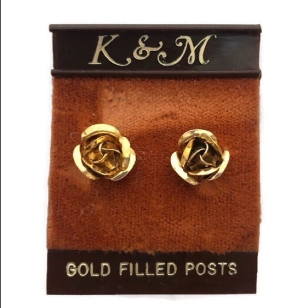Yellow Gold Filled Rosebud Stud Earrings NWOT Vintage Deadstock